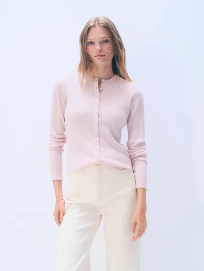 White + Warren White & Warren Superfine Merino Wool Cardigan Sweater In Rosewater Pink