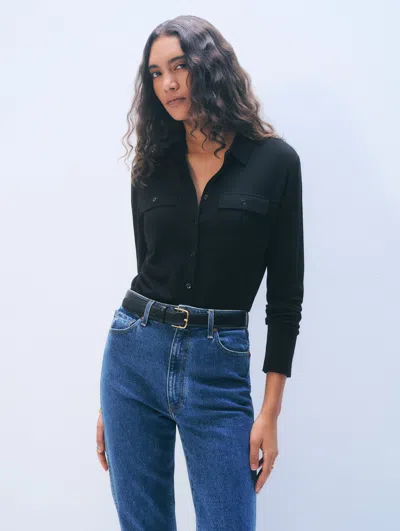 White + Warren White & Warren Superfine Merino Wool Shirt Sweater In Black
