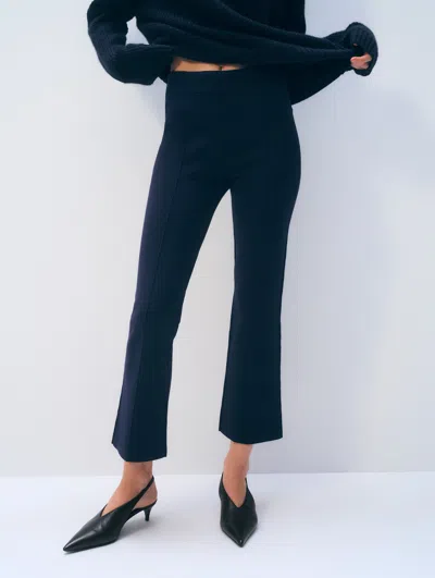 White + Warren White & Warren Superfine Organic Cotton Kick Flare Pant In Navy Blue In Black