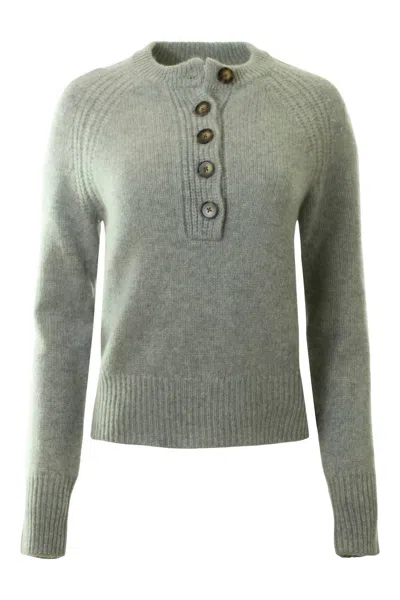 White + Warren Women's Cashmere Luxe Henley Sweater In Grey Heather In Green
