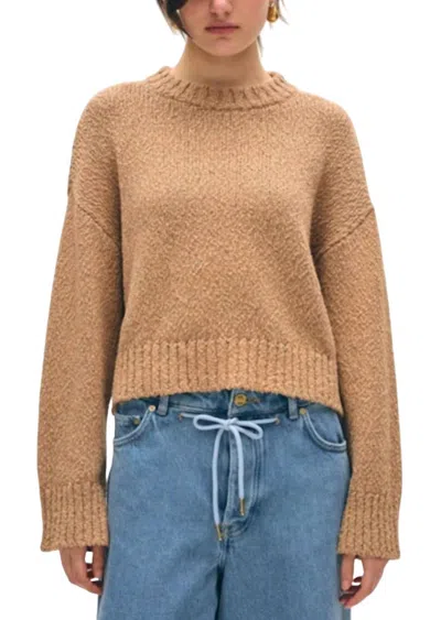 White + Warren Women's Cotton Slub Easy Crewneck Sweater In Chestnut In Brown