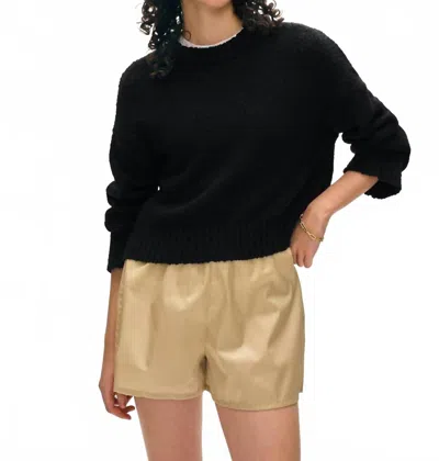 WHITE + WARREN WOMEN'S COTTON SLUB EASY CREWNECK TOP IN BLACK