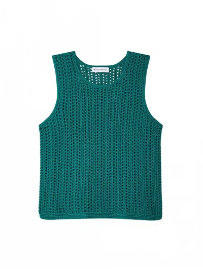 White + Warren Women's Hand Crochet Lofty Cotton Tank Top In Teal Green