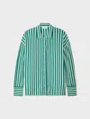 White + Warren Women's Superfine Organic Cotton Striped Shirt In Teal Green/white In Green