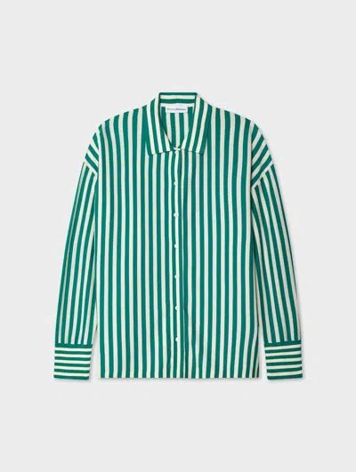White + Warren Women's Superfine Organic Cotton Striped Shirt In Teal Green/white