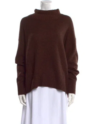Pre-owned White + Warren Wool Mock Neck Sweater In Brown