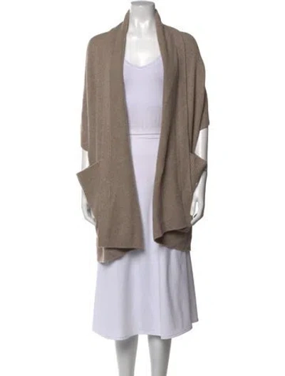 Pre-owned White + Warren Wool Open Front Sweater In Brown