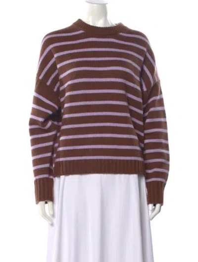 Pre-owned White + Warren Wool Striped Sweater In Brown