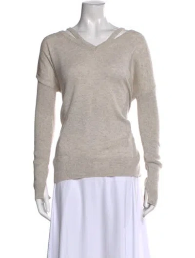Pre-owned White + Warren Wool V-neck Sweater In Gray