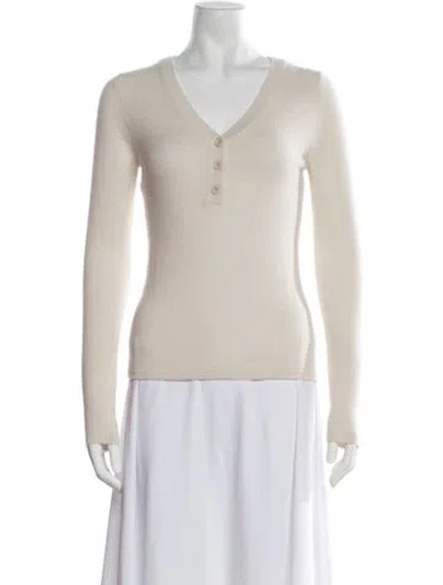 Pre-owned White + Warren Wool V-neck Sweater In Neutrals