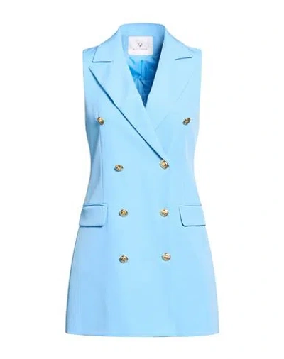 White Wise Woman Blazer Light Blue Size 10 Polyester, Elastane