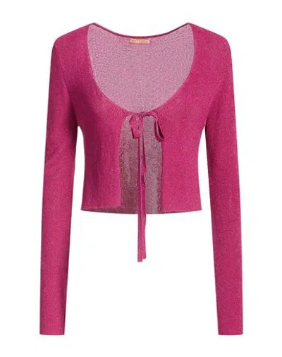 White Wise Woman Cardigan Fuchsia Size S Viscose, Nylon In Pink