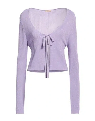 White Wise Woman Cardigan Lilac Size L Viscose, Nylon In Purple