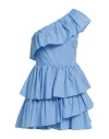 White Wise Woman Mini Dress Sky Blue Size 6 Cotton In Blue
