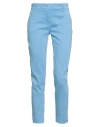 White Wise Woman Pants Azure Size 10 Cotton, Elastic Fibres In Blue