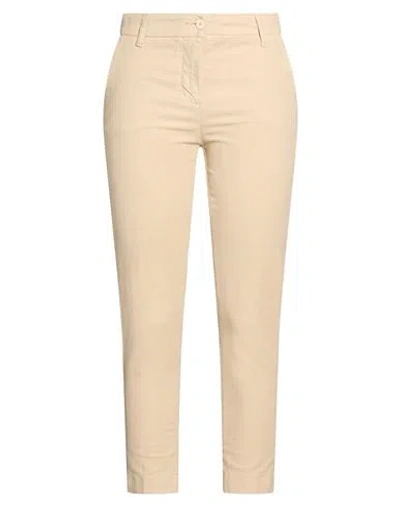 White Wise Woman Pants Beige Size 4 Cotton, Elastane In Neutral