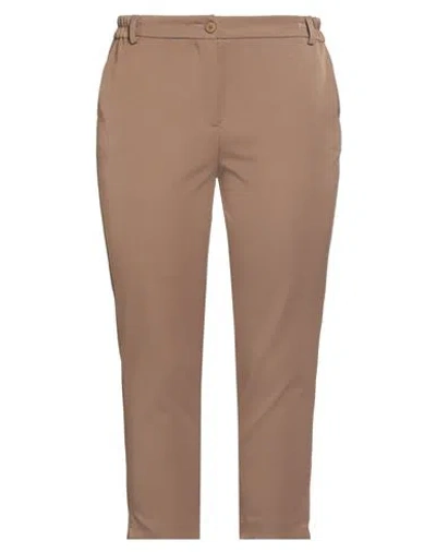 White Wise Woman Pants Camel Size 10 Polyester, Viscose, Elastane In Sand