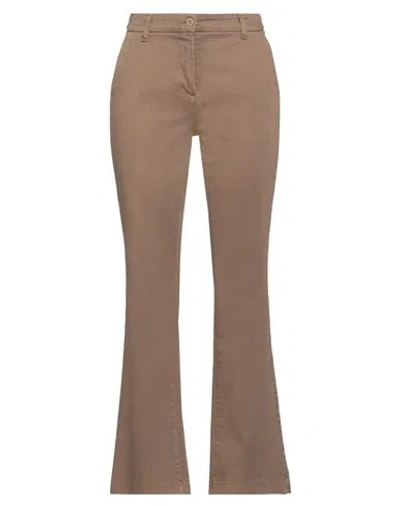 White Wise Woman Pants Khaki Size 8 Cotton, Elastic Fibres In Beige