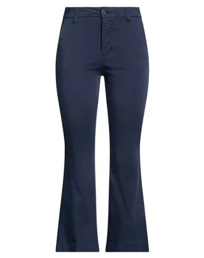 White Wise Woman Pants Navy Size 10 Cotton, Elastane In Blue
