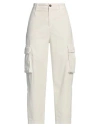 White Wise Woman Pants Off White Size 6 Cotton, Elastane
