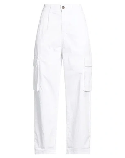 White Wise Woman Pants White Size 10 Cotton, Elastane