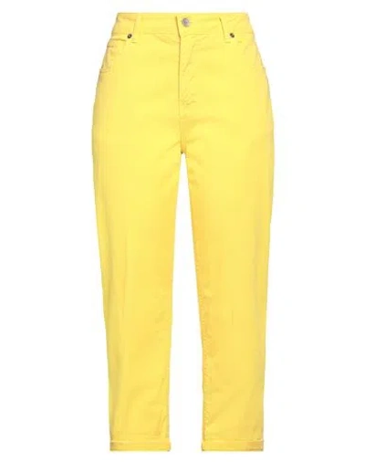 White Wise Woman Pants Yellow Size 8 Cotton, Elastane
