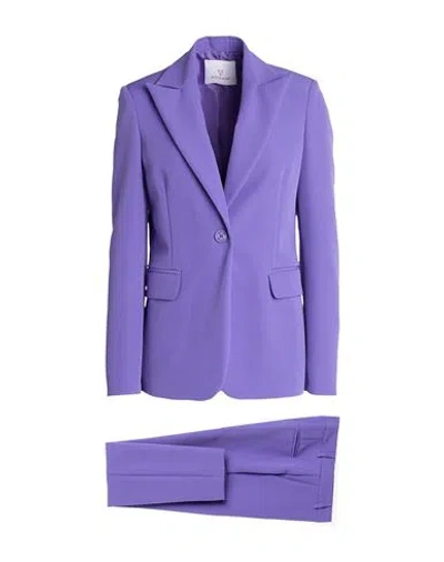 White Wise Woman Suit Purple Size 8 Polyester, Elastane