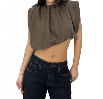Whiteroom+cactus Asymmetrical Hemmed With Shoulder Pad Woven Top In Brown