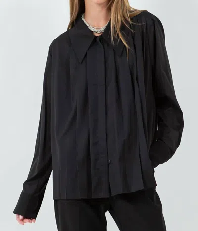 Whiteroom+cactus Asymmetrical Pleating Collared Shirt In Black