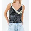 Whiteroom+cactus Contrast Drape Pu Tank Top In Black/sage In Multi