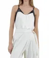 Whiteroom+cactus Contrast Leather Detailed Satin Top In Ivory In White