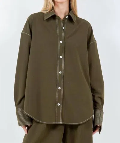 Whiteroom+cactus Cuff Contrast Thread Detailed Shirt In Olive In Green