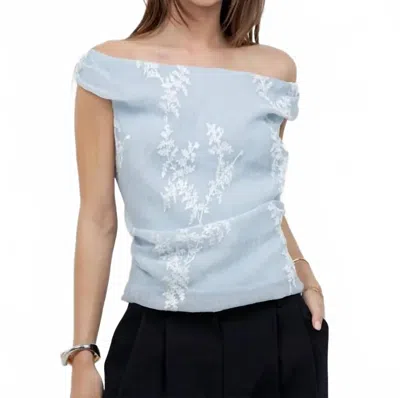 Whiteroom+cactus Embroidered Soft Woven Off Shoulder Blouse In Light Blue
