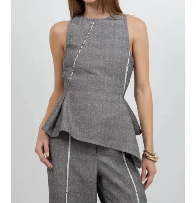 Whiteroom+cactus Fray Edge Detailed Asymmetrical Sleeveless Top In Charcoal In Pink