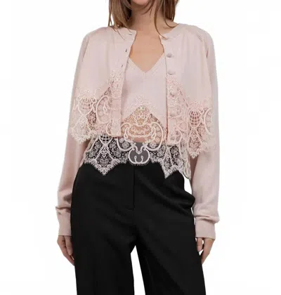 Whiteroom+cactus Knitted Sweater Cardigan With Lace Edge Detailing In Baby Peach In Multi