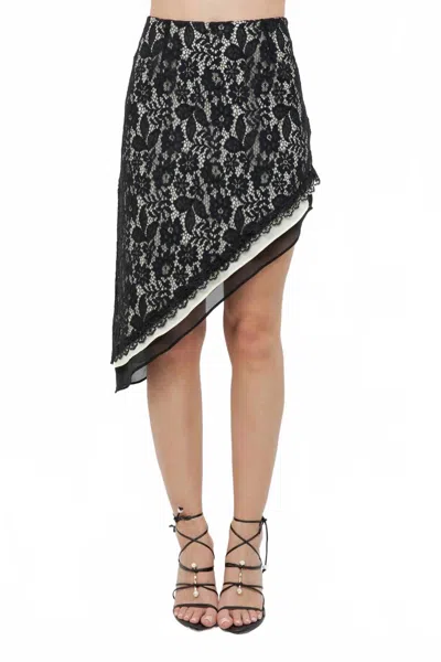 Whiteroom+cactus Leila Lace Asymmetrical Skirt In Black/butter In Multi