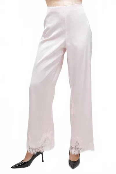 Whiteroom+cactus Satin Straight Leg Pants With Lace Hemming In Baby Pink