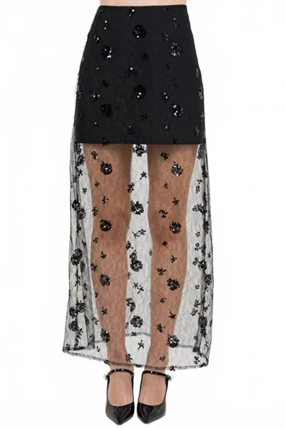 Whiteroom+cactus Semi Sheer Sequined Lace Midi Skirt In Black