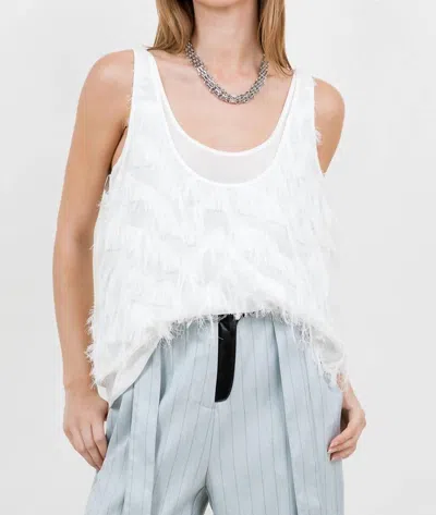 Whiteroom+cactus Textured Fringe Double Layer Tank Top In White