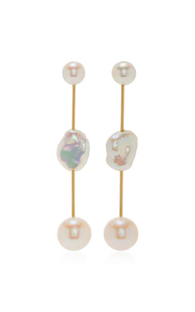 White/space Cloudbar 14k Yellow Gold Pearl Drop Earrings In White