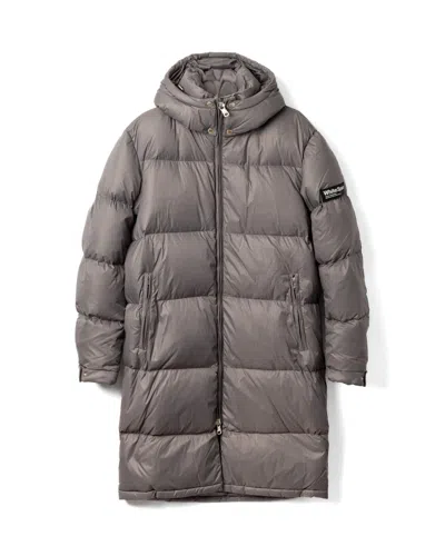 White/space Longline Grey Padded Coat With Detachable Hood In Brown