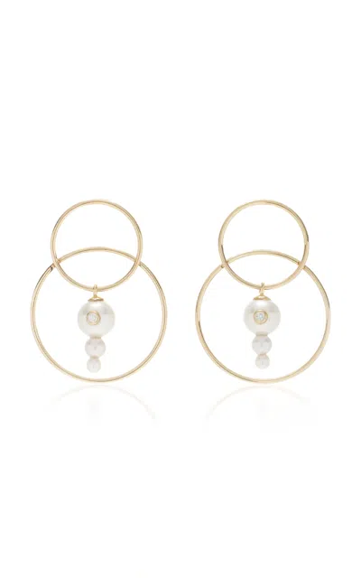 White/space Scarpa 14k Yellow Gold Pearl; Diamond Earrings In White
