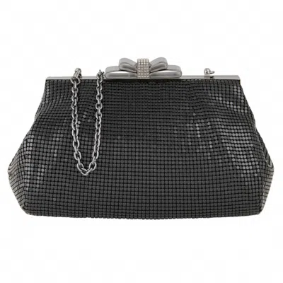 Whiting & Davis Blake Crystal Bow Clutch Bag In Black
