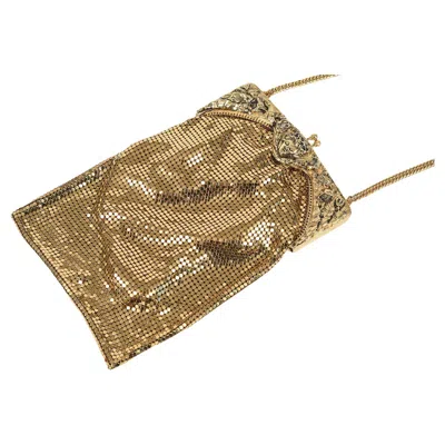 Pre-owned Whiting & Davis Figural Face Flower Frame Mesh Chainmail Gold Purse Evening Bag In Brown