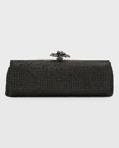 Whiting & Davis Flower Crystal Long Clutch Bag In Black Crystal