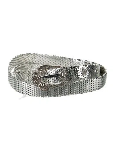 Pre-owned Whiting & Davis Skinny Metal Chain-link Belt In Silver