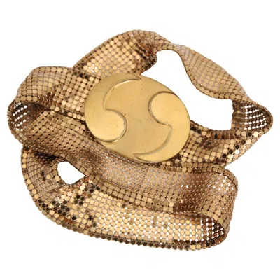 Pre-owned Whiting & Davis Vintage 1960's  Gold Mesh Yin Yang Buckle Belt Uk 8 Us 4 In Brown