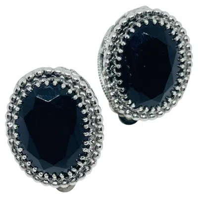 Pre-owned Whiting & Davis Whiting Davis Signed Silver Tone Vintage Black Glass Designer Clip On Earrings