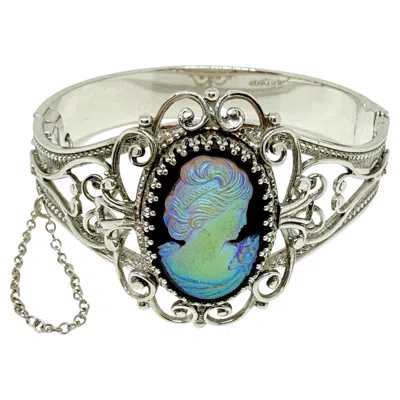 Pre-owned Whiting & Davis Whiting Davis Signed Vintage Silver Tone Glass Cameo Designer Bracelet In Multi