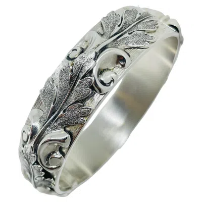 Pre-owned Whiting & Davis Whiting Davis Signed Vintage Silver Tone Leafs Designer Clamper Bracelet In Multi